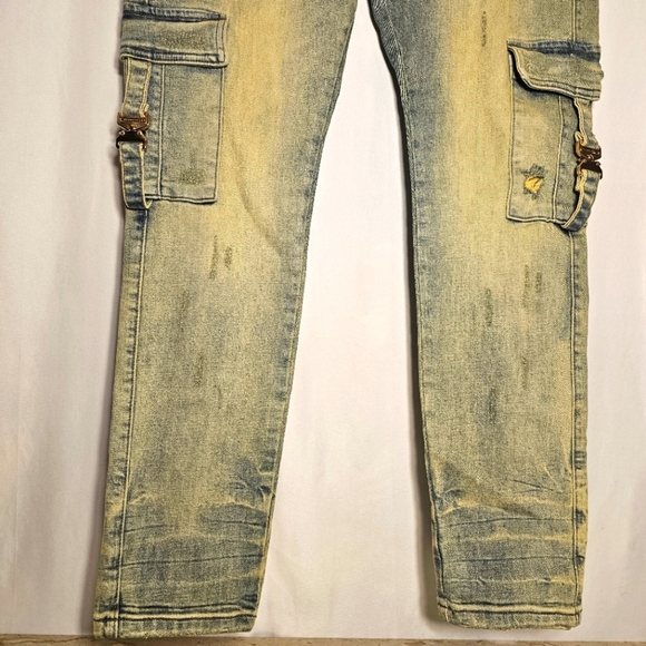 NWT THRT Varsity C-15 Mens Distressed Blue Denim Dirty Wash Stretch Jeans 38 - Picture 3 of 13